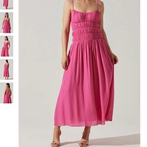 NWT | ASTR the Label Andrina Smocked Midi Dress in Pink | Size XL